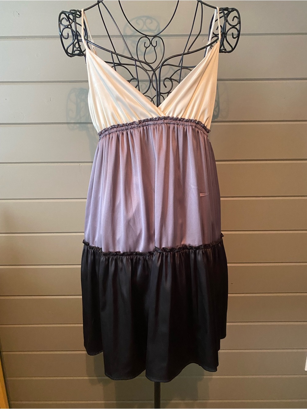 Forever 21 Colorblock Satin dress in Cream, Gray & Black